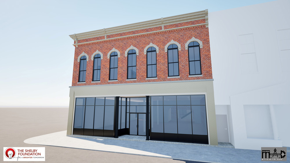 Corner Front - Rendering of historic downtown buildings in Shelby, Ohio.