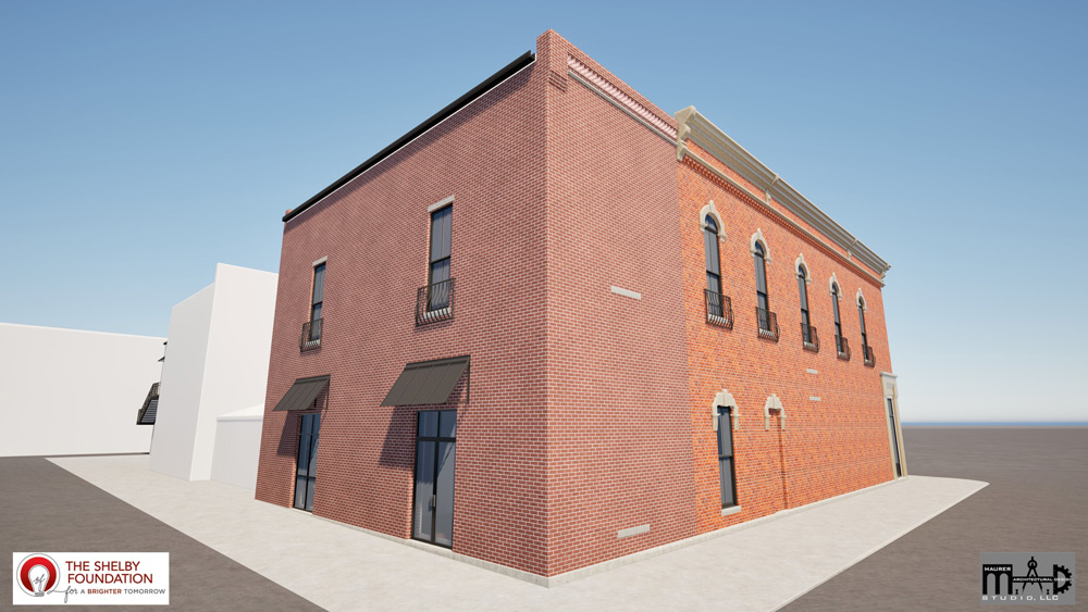 Corner Rear - Rendering of historic downtown buildings in Shelby, Ohio.